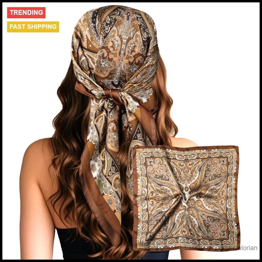 Large Square Scarf Silk-Like Polyester Head Wrap Bandana Vintage Chic Accessory